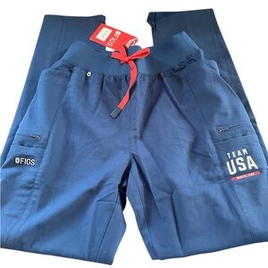 Figs Team USA Navy Blue Jumpsuit Pants with Red Drawstring women’s size XS